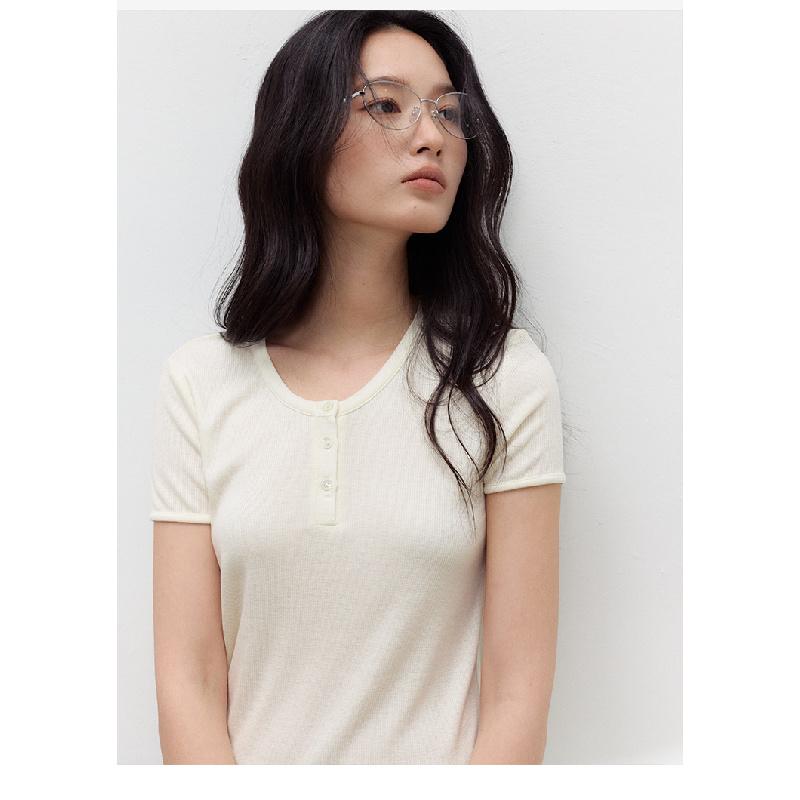 Summer Tencel Acetate Linen Short-Sleeve Women's New Knitted Slim-Fit Top