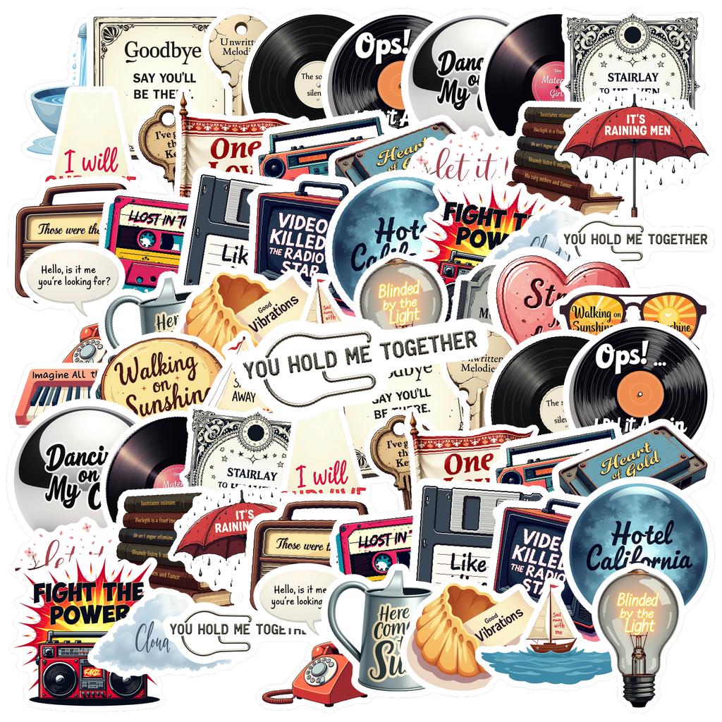 35-70pcs Retro Music Stickers Groovy Decor Diy Skateboard Luggage Guitar Laptop Car Waterproof Graffiti Decals