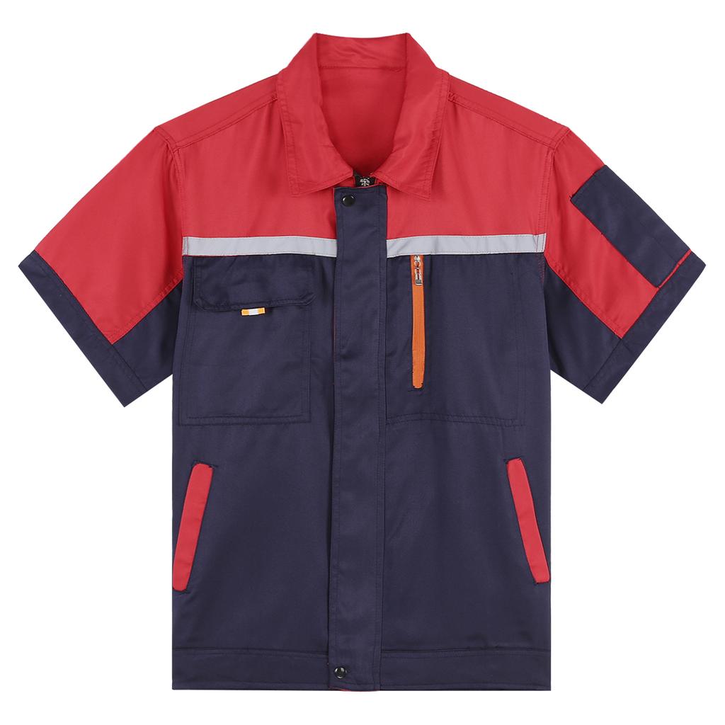Camicia da Lavoro ad Alta Visibilità da Uomo Manica Corta con Strisce Riflettenti Giacca con Zip e Tasche M-3XL