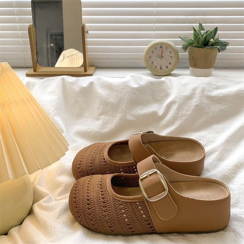 Thick-soled Inner Heightening Bag Head Half Slippers Women Wear New Summer Hollow Sandals One Pedal Sandals