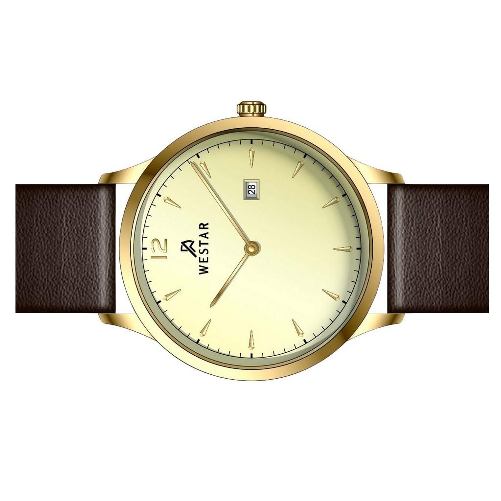Westar Profile Leather Strap Light Champagne Dial Quartz 50217GPN122 Men's Watch