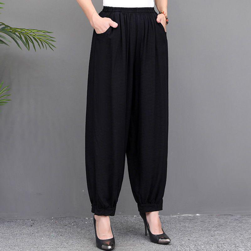 

2025 Drapey Black Mosquito-Repellent Wide-Leg Lantern Pants - Casual Cotton Silk Loose Fit for Women, Spring/Summer New Arrival XL (85-100 jin)