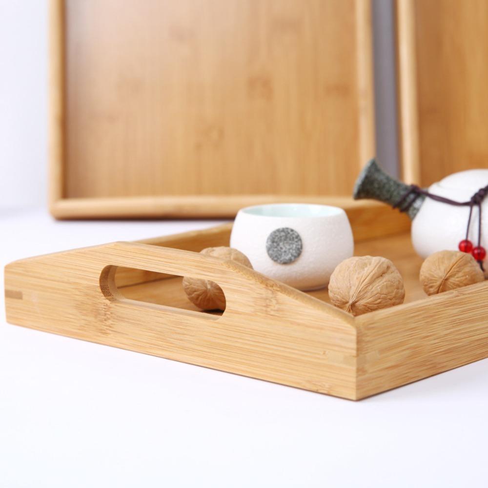 with Handles Bamboo Serving Tray Aesthetic Coffee Tea Tray Durable Food Storage Tray Teapot Teacup