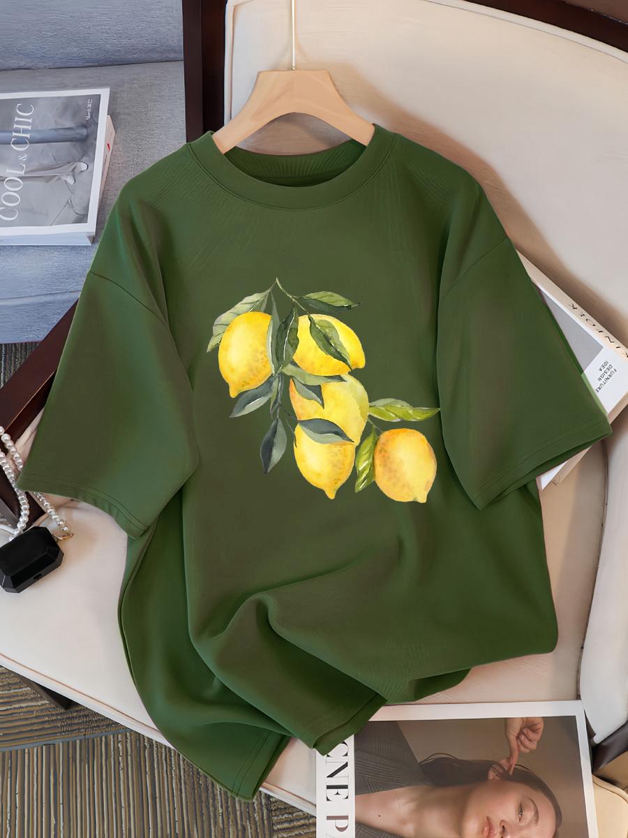 

Креативные футболки с лимонным узором, женские повседневные мягкие топы, модные крутые футболки, хлопковая уличная летняя одежда с коротким рукавом для женщин XL