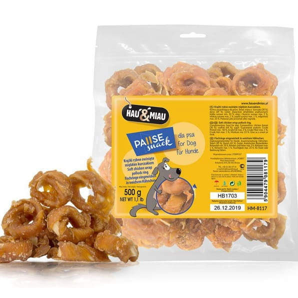 Przysmak, Przekąska Dla Psa Krążki Rybne Owinięte Kurczakiem Hau&Miau 500G
