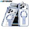 KEYSION Magnetic Transparent Plating Case for MagSafe for iPhone 11 12 13 14 15 16 17 Pro Max Air 16 Plus Upright Kickstand Shockproof Phone Cover