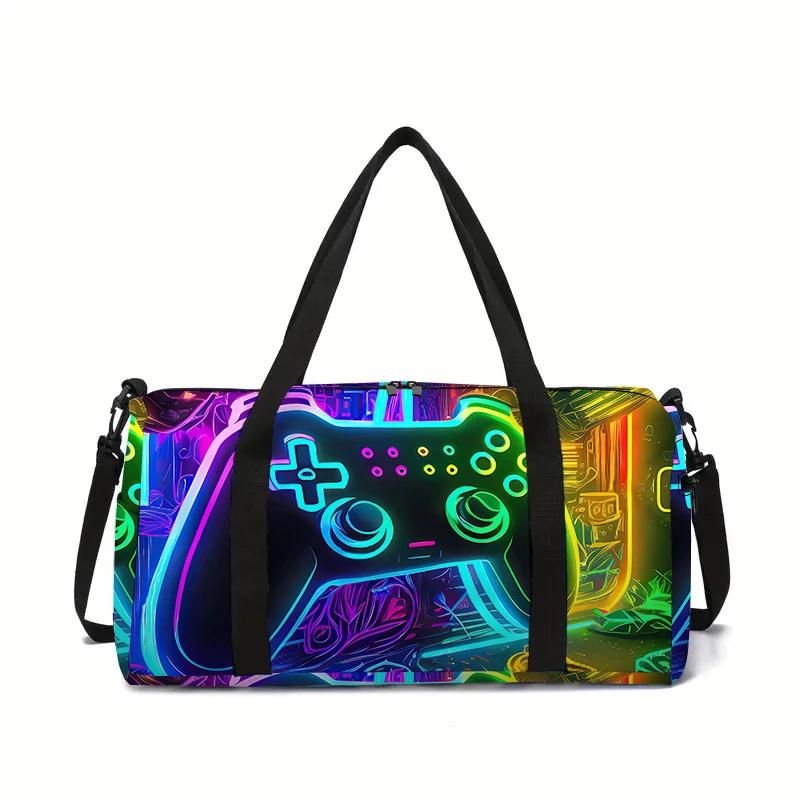 Borsa da Viaggio Grande Capacità con Controller di Gioco al Neon Per Ragazzo e Ragazza Migliori Regali Duffel da Viaggio Cartoni Animati 2D Borsa a Mano Per Bambini