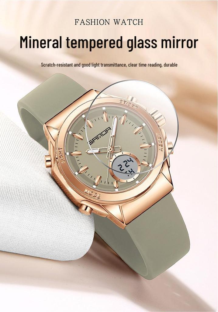 Orologio da donna Sanda Doppio Display: Multifunzionale, Luminoso, Impermeabile, alla Moda, Nuovo Modello con Sveglia e Timer per Studenti.
