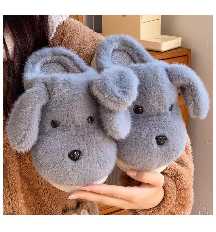 2025 Dámské roztomilé plyšové bavlněné pantofle s pejskem - Hřejivé, protiskluzové vnitřní zimní boty do studentských kolejí