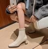 French retro thin boots women's Martin boots autumn and winter temperament foreign style square head high heels short boots thick heel elastic single