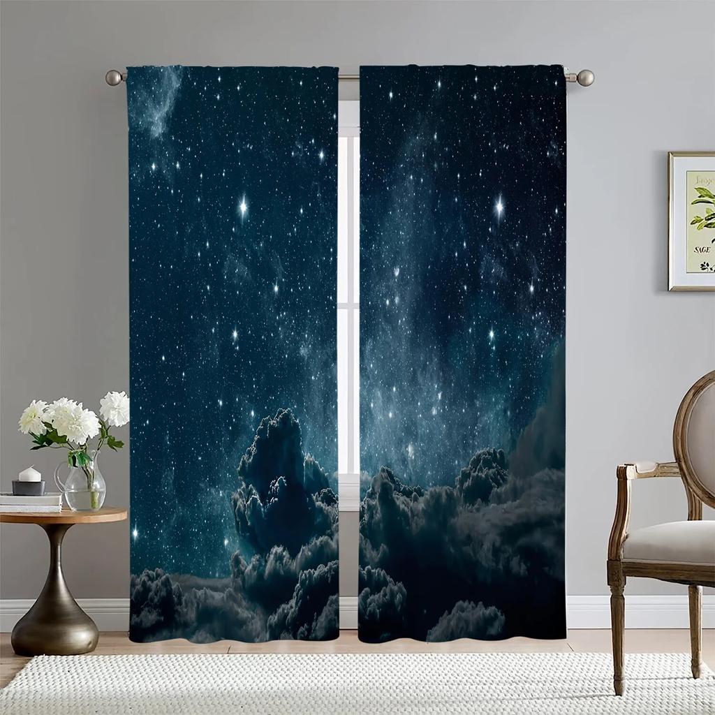 Cosmic Galaxy Printing Star Curtain Living Room Bedroom Curtain Home Decoration Curtain Adult Children's 2 Panels Rod Pocket