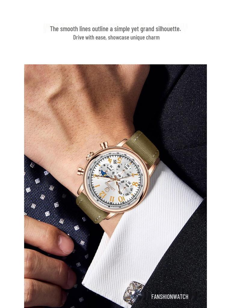 LONGBO Men's Luxury Multifunctional Quartz Watch - Nylon Strap, Waterproof, Hot-Selling