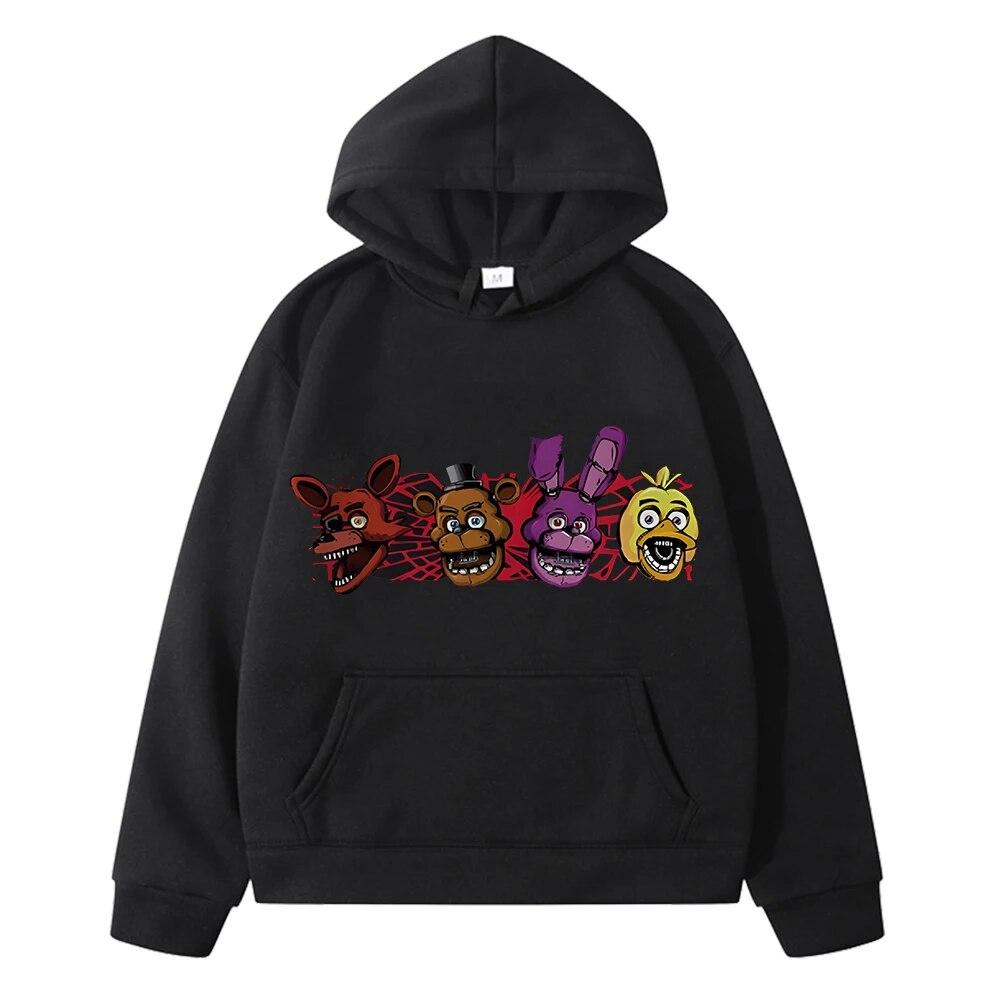 

Толстовки с капюшоном с изображением медведя и кролика, флисовая толстовка, одежда для мальчиков, пуловер y2k sudadera, FNAF, осенняя толстовка с рисунком аниме, детская одежда для девочек 130 чёрный