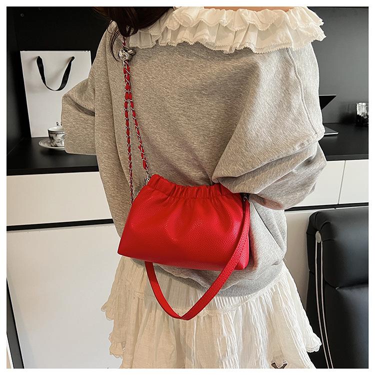 Folded underarm lychee pattern bags fashionable simple chain versatile single shoulder oblique span handbag