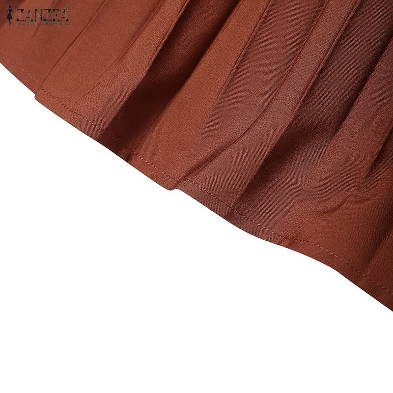 ZANZEA Women Lapel Collar Solid Color 3/4 Sleeve Dress