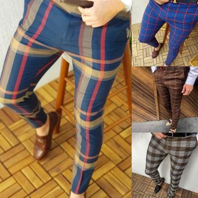 Men Pants Plaid Slim Fit Formal Comfortable Spring Trousers for Work