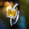 Charm Female Yellow Square Zircon Stone Ring Cute Silver Color Summer Wedding Jewelry For Women