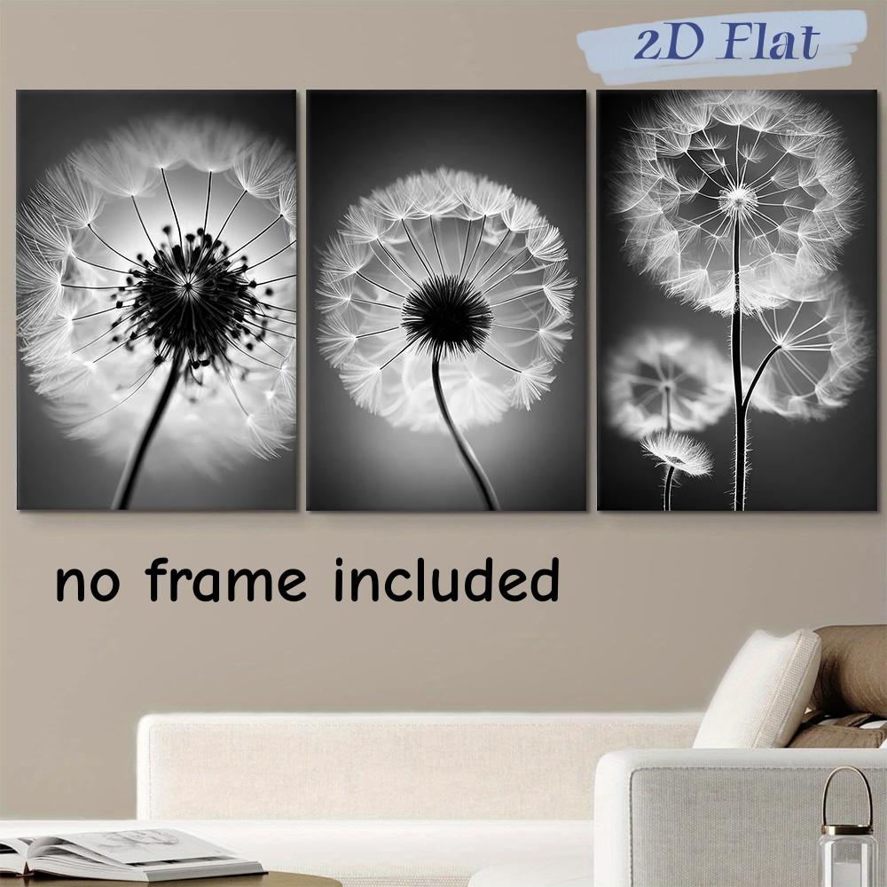 

3-piece set of black and white dandelion frameless canvas decorative paintings, modern minimalist home, living room, bedroom, st (as the picture,20x30cm-3pcs)