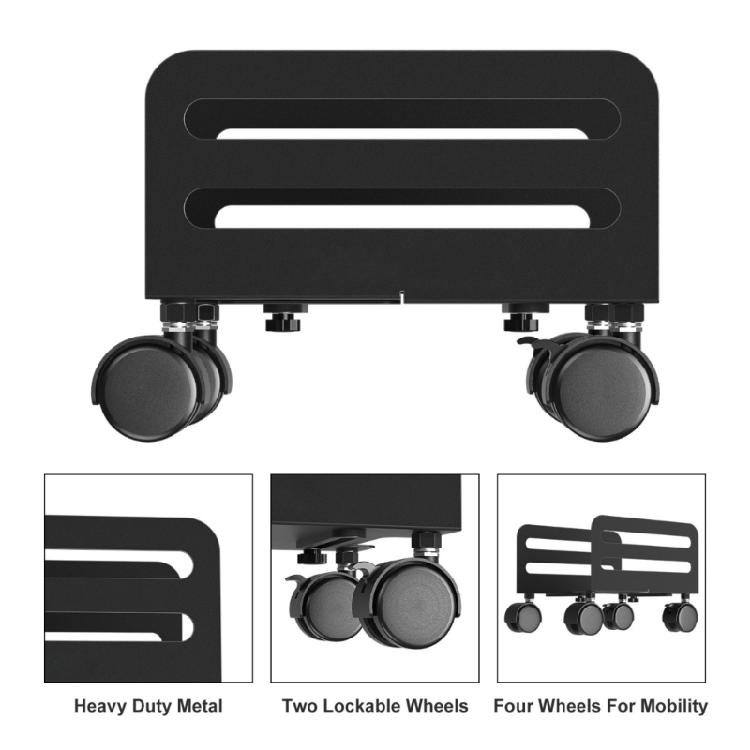 Steel Rolling Computer Tower Stand Adjustable Width Mobile CPU Cart With Lockable Casters Under Desk