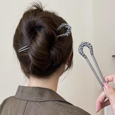Nuovo Forcina per Capelli a U in Metallo Nero, Bastoncino, Fermagli per Capelli con Perle Francesi, Barrette per Donne Ragazze, Accessori per Acconciature, Regali