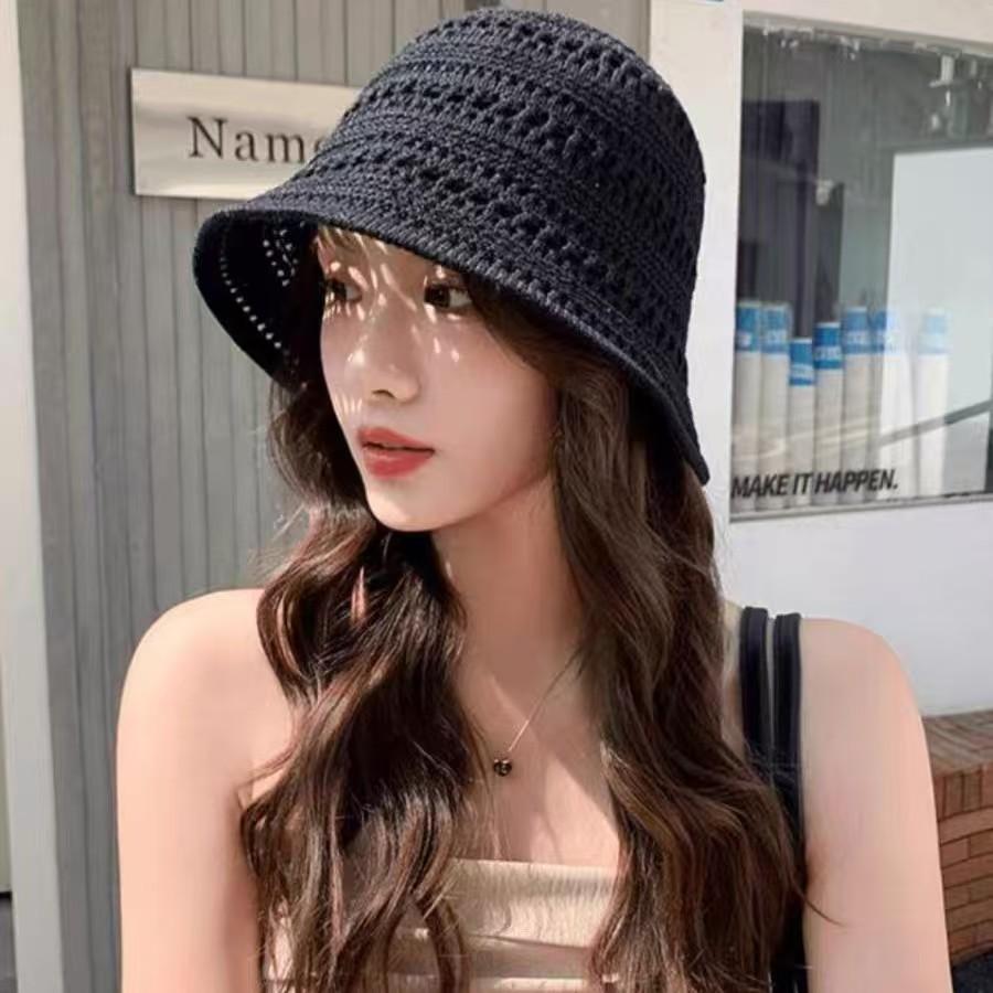 Hat Women's Bucket Hat Spring and Summer Hollow Thin Sun Hat Sunshade Bucket Hat Washbasin Hat