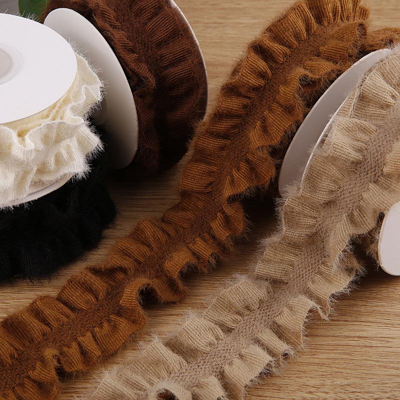 5yards Double-Side Pleated Plush Knitting Lace Trimming Ribbon for DIY Bows Clothing Decor Sewing Supplies Crafts Accessories