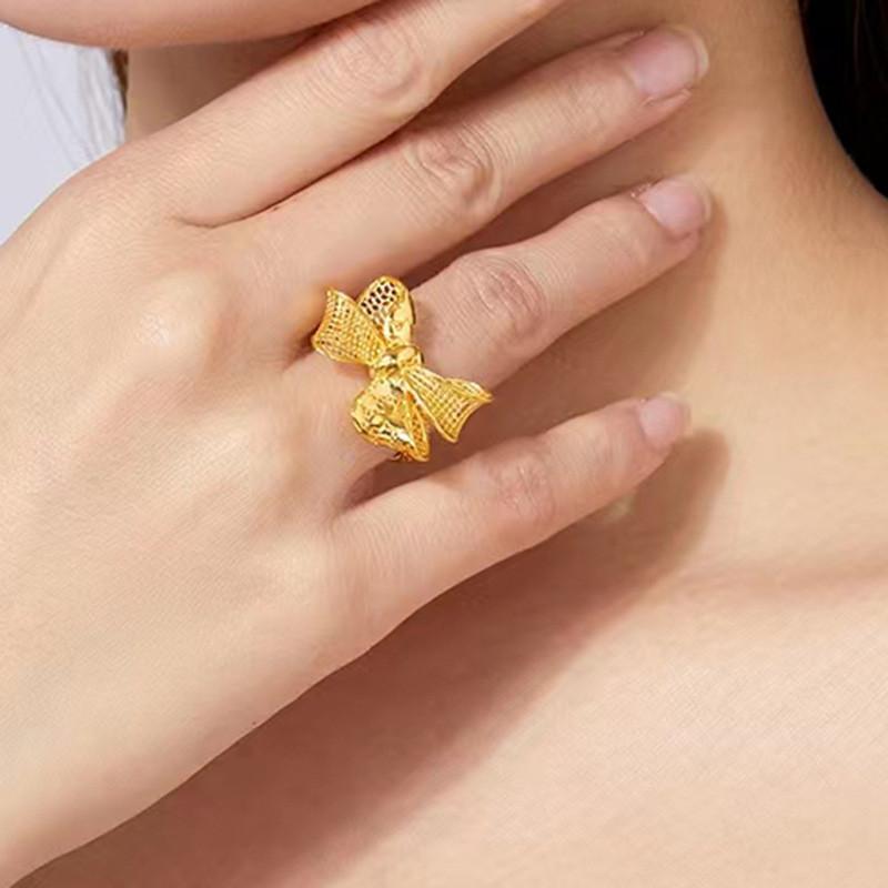Trendy Gold Plated Butterfly Ring For Women Featuring Adjustable Floral Style