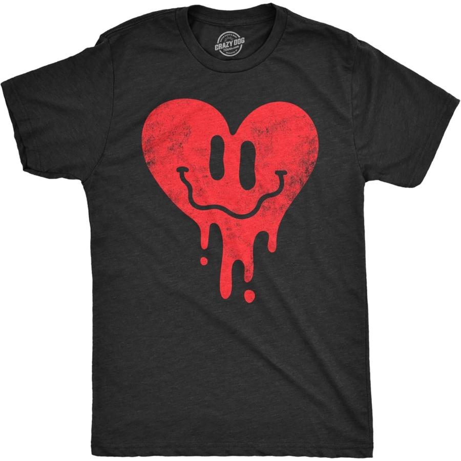 Mens Dripping Heart Face T Shirt Funny Valentines Day Melting Hearts Joke Tee for Guys S