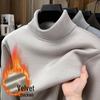 Men's Thick Velvet Wool Sweater - Machine Washable High Neck, Autumn/Winter, 550g Warm Base Layer