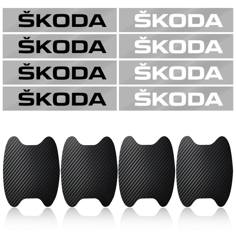 8pcs Car Door Sticker Carbon Fiber Scratches Auto Handle Protection Film for Skoda Superb Octavia Kodiaq Yeti Rapid Karoq Fabia Kamiq Enyaq Vis