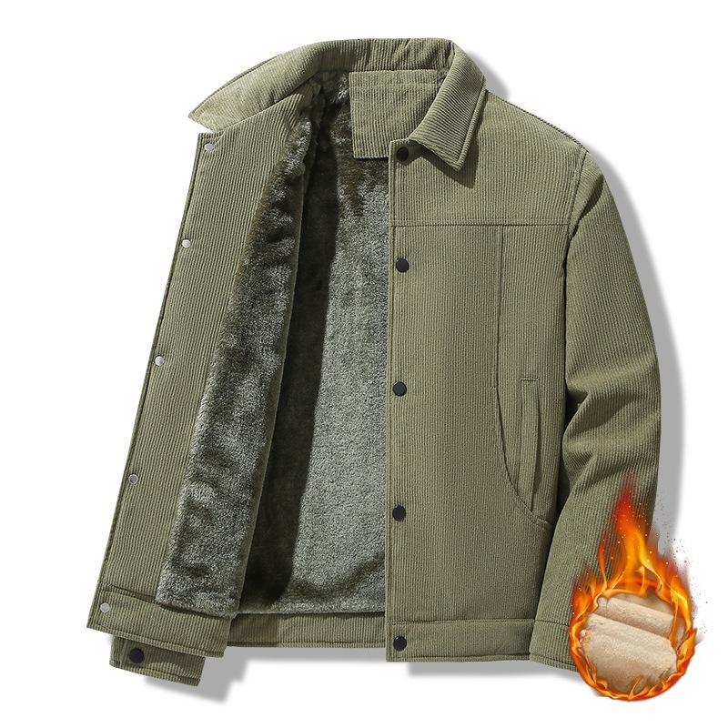 Men's Winter Warm Jackets With Fleece Lined Casual Lightweight Windproof Coat With Pockets Lapel Collar Work Jacket for Men Thick Thermal Cargo Jacket