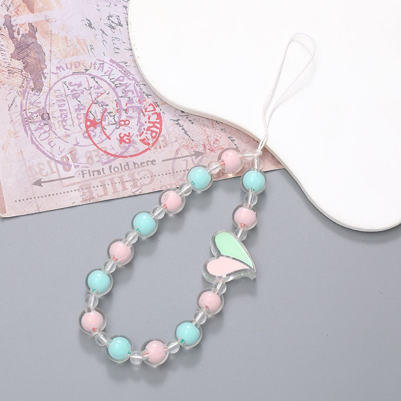 Korean Love Heart Beaded Phone Chain & Keychain Set for Women