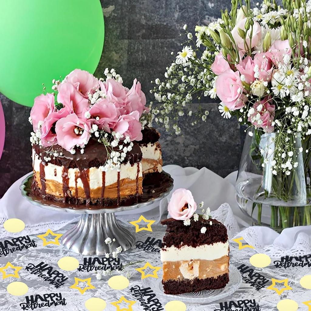 100PCS Happy Retirement Star Table Decorations - Black Gold Confetti