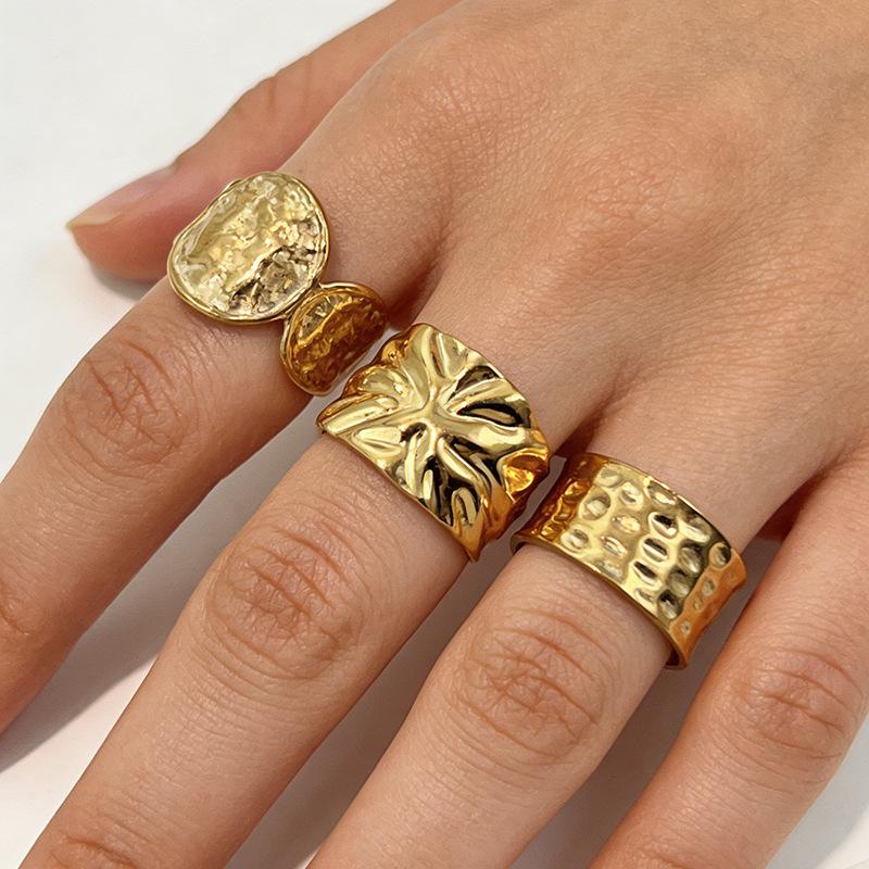 Stainless Steel Texture Wrinkles Chunky Rings for Women Men Geometric No Fading Wide Opening Rings Banquet Jewelry Accessories