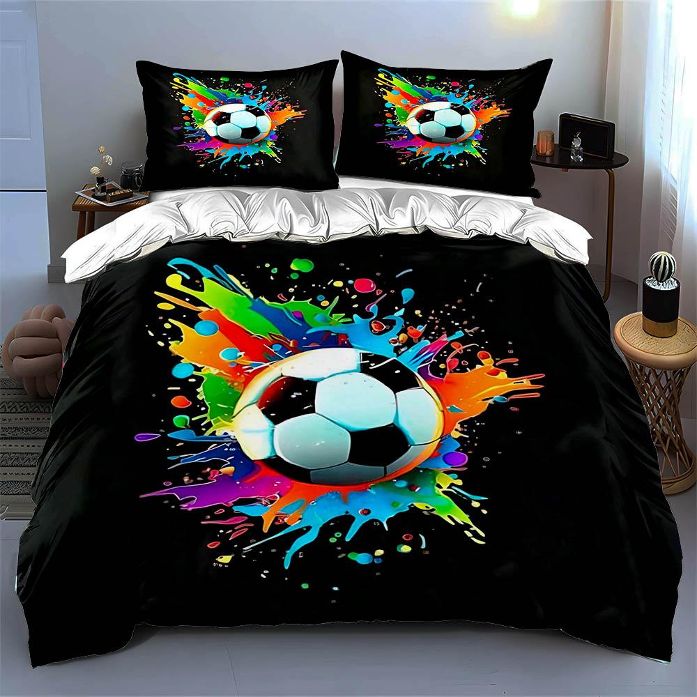 Fußball Splash Art Bettwäsche Bettbezug-Sets Bettbezüge Kissenbezüge Geschenke (1 * Bettbezug 2 * Kissenbezüge, ohne Bettdecke)