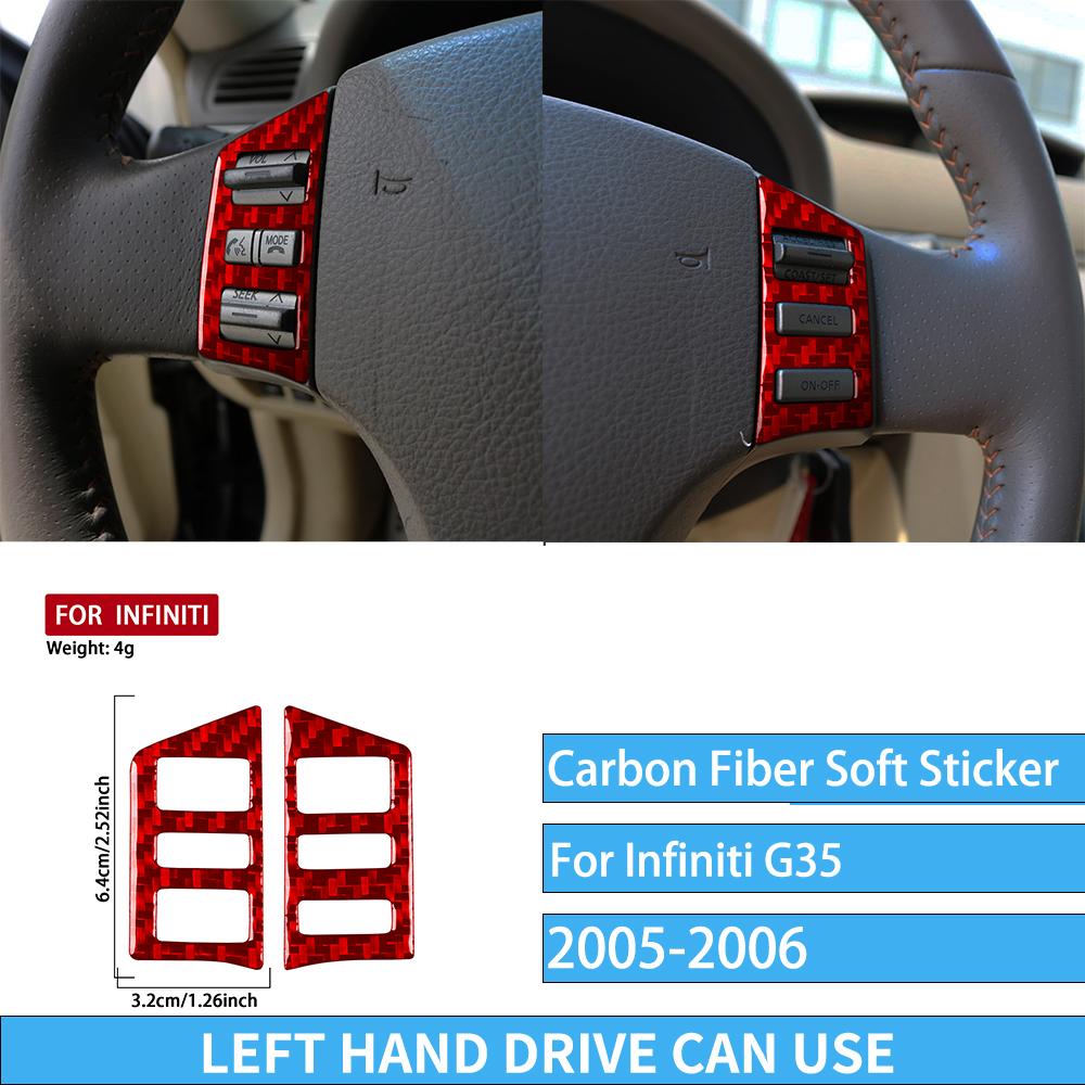 Real Carbon Fiber Car Accessories Steering Wheel Button Decorative Trim Cover Soft Sticker For Infiniti G35 V35 CV35 2005-2006