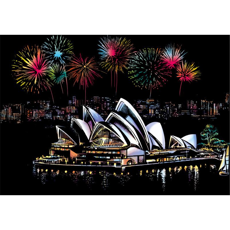 Colorful Cityscape Night View DIY Scratch Art: Relaxing Handmade Birthday Gift