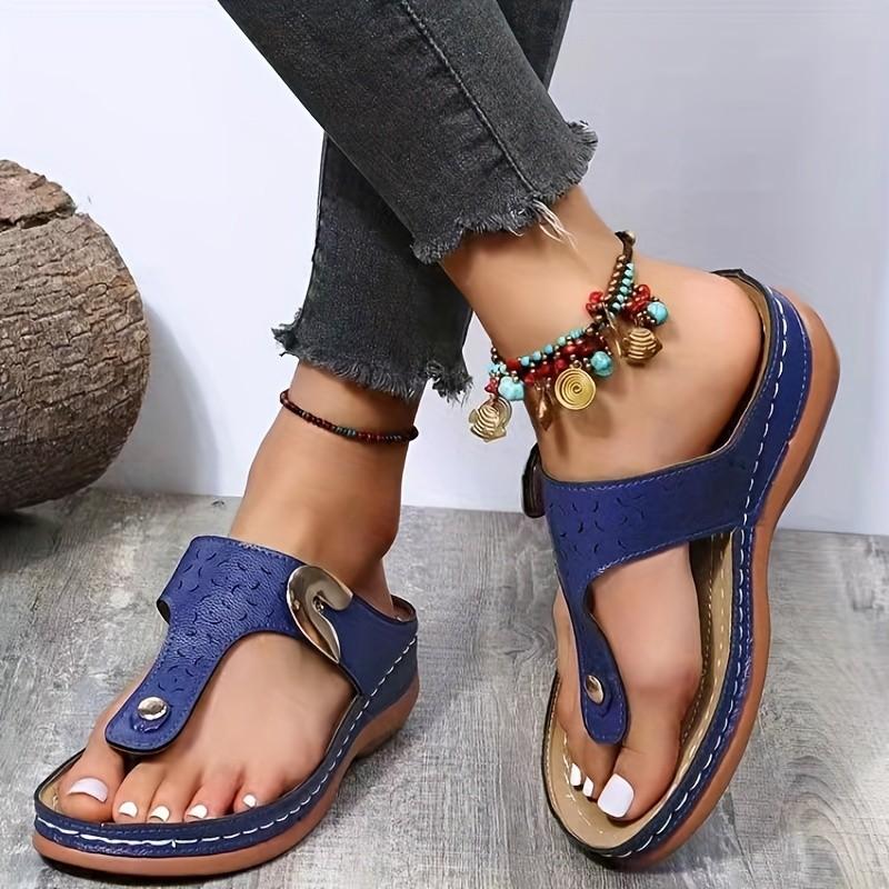 Fashion Summer Women Wedge Sandals Premium Orthopedic Open Toe Sandals Vintage Anti-slip Leather Casual Female Platform Retro Shoes