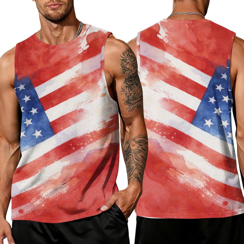 Mens Sleeveless Casual Tank Top with Abstract Paint Print Athletic Fit Breathable Lightweight Sports Vest for Summer Workout Gym Training