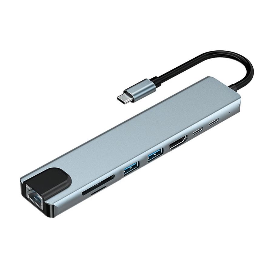 

8 in 1 USB C HUB 4K HDMI 87W PD USB 3.0 2.0 Port Docking Station RJ45 SD/TF Card Reader for MacBook Notebook Laptop Computer
