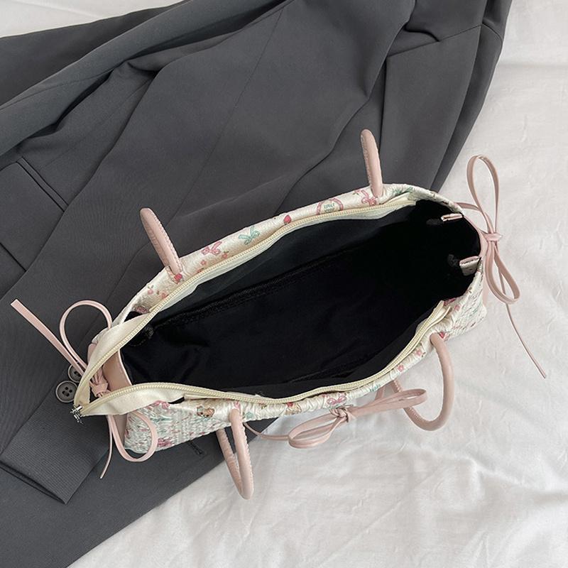 Fashion Sweet Bow Shoulder Bag Cartoon Print Underarm Bag Female Tote Bag Versatile Large Capacity Commuter Handbag KTB