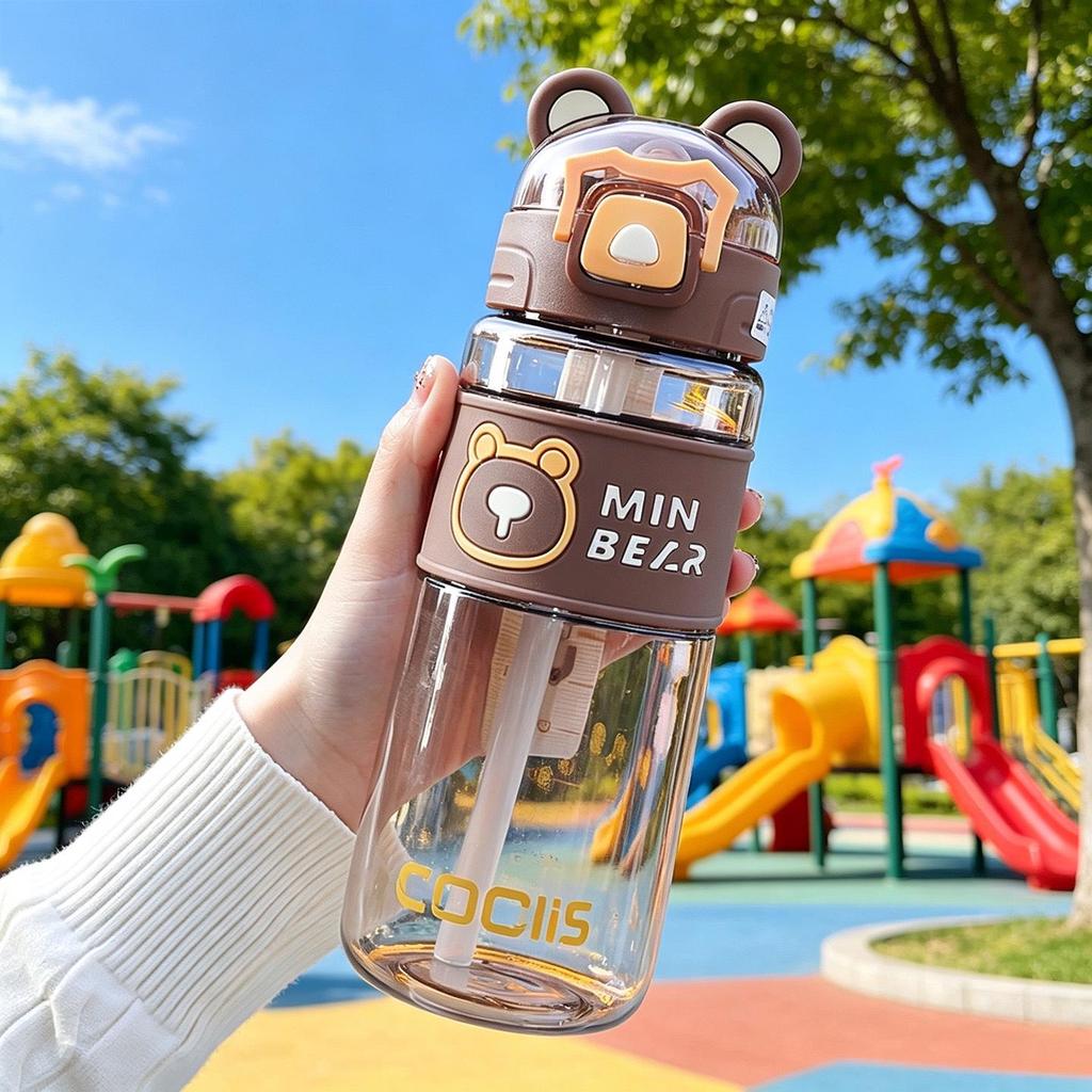 Cool Bear Summer Water Cup: Cute Cartoon Design, Large Capacity Plastic Kettle for Kids & Students