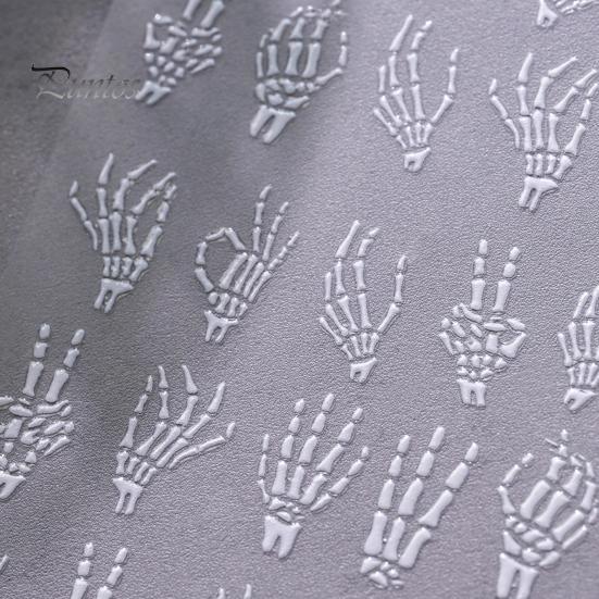 Easy Application Nail Wraps Halloween 3D Embossed Stickers, Skeleton Hand Pumpkin Spider Bat Fingertip Art Decals, Gothic Manicure Decoration