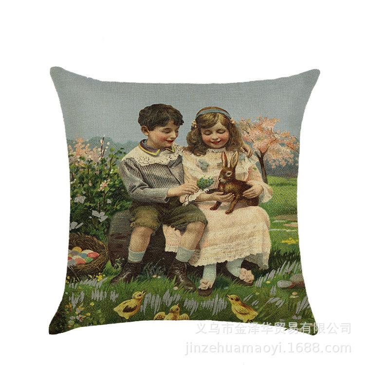 Watercolor Bunny Egg Easter Pillow Cover Nordic Office Sofa Polyester Cushion Cover Home Furnishings