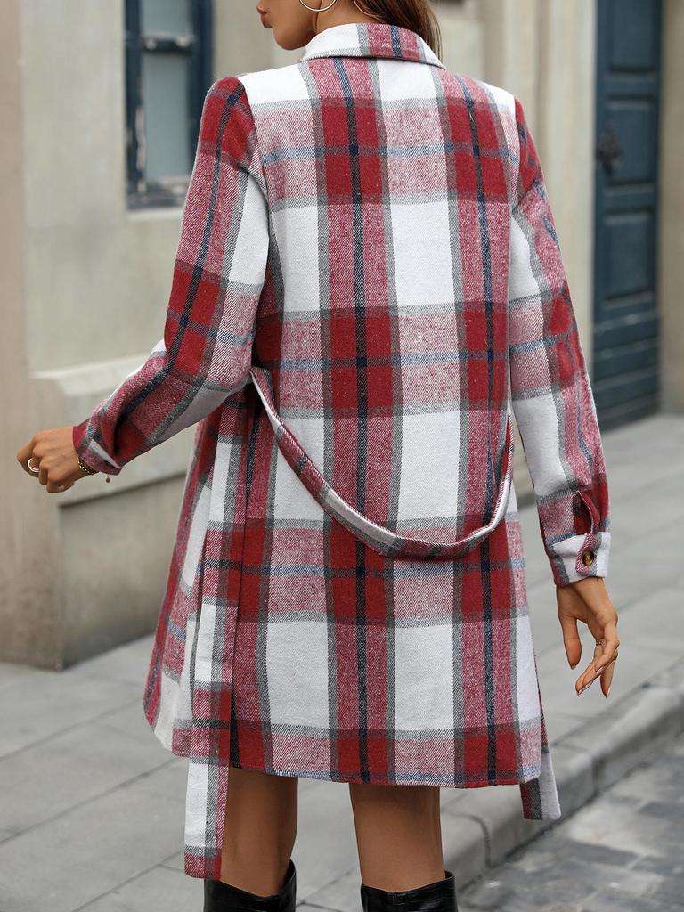 Plaid Tie-Waist A-Line Midi Dress - European-American Commuter Style for Autumn/Winter