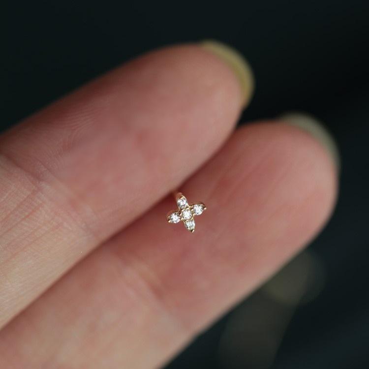 14K Gold Plated Mini Zircon Four-Leaf Clover Stud Earrings 14K Gold Pair (includes earplugs)