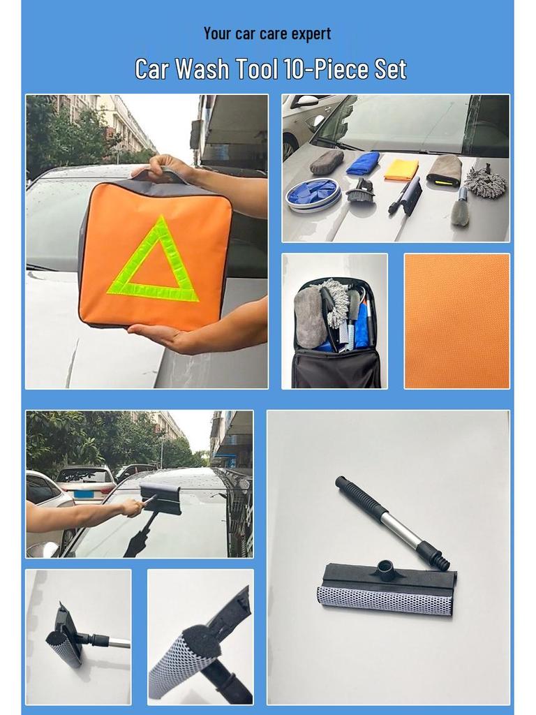 10-Piece Movable Car Wash Kit: Towels, Sponges, Brushes, and Bucket Gift Set