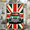 Classic Mini Car Union Jack Tin Sign 8x12 Retro British Wall Art for Garage, Bar, Restaurant Door