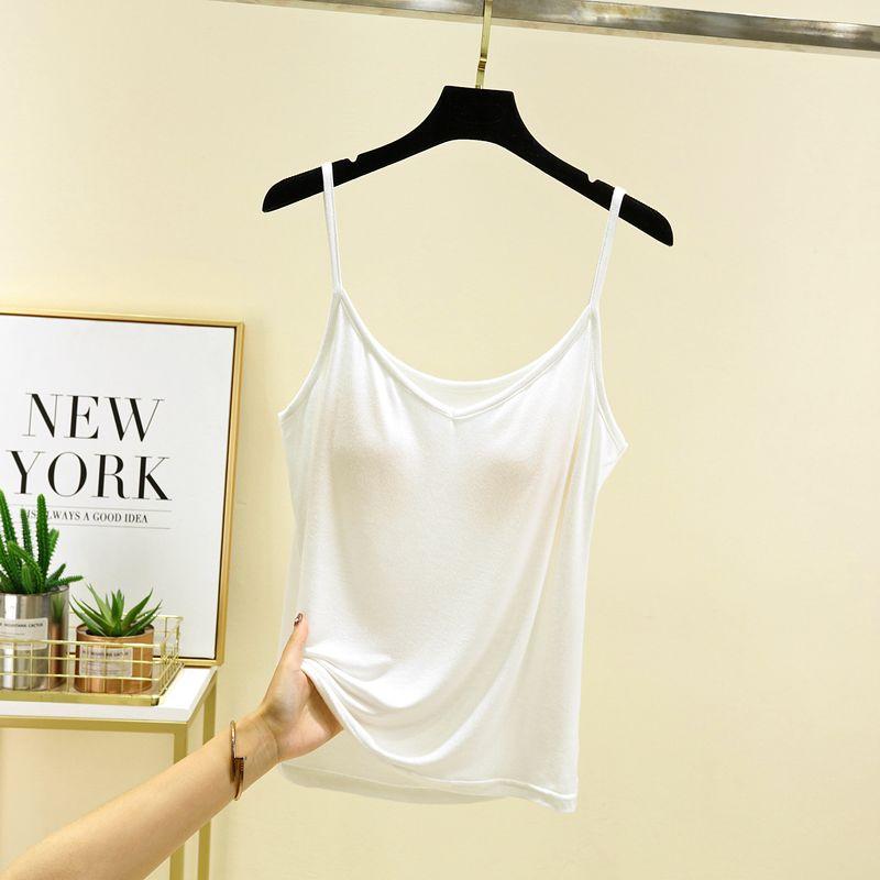 

Модальный интегрированный топ на бретелях-спагетти, без рукавов, со встроенным бюстгальтером без косточек White L (Recommendation 42.50 kg-50.00 kg