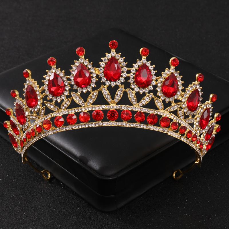 Baroque Red Crystal Tiaras and Crowns Prom Rhinestone Bridal Diadem Crown Taira for Women Wedding Hair Accessories Jewelry Crown
